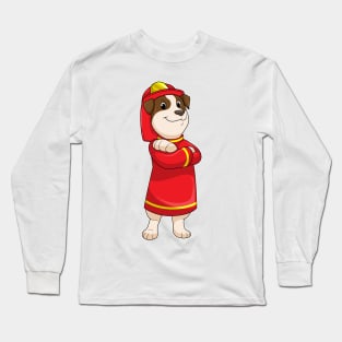 Dog as Firefighter with Helmet Long Sleeve T-Shirt